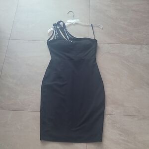 City Studio Black Asymmetrical Ruched Cocktail Dress